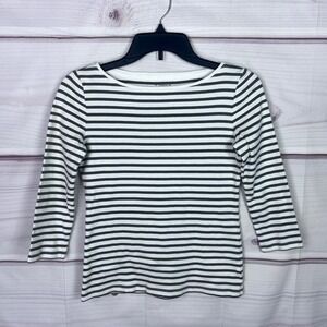 Talbots Top Women XS Green Striped T-Shirt 3/4 Sleeve Boat Neck Talbots Tee Knit
